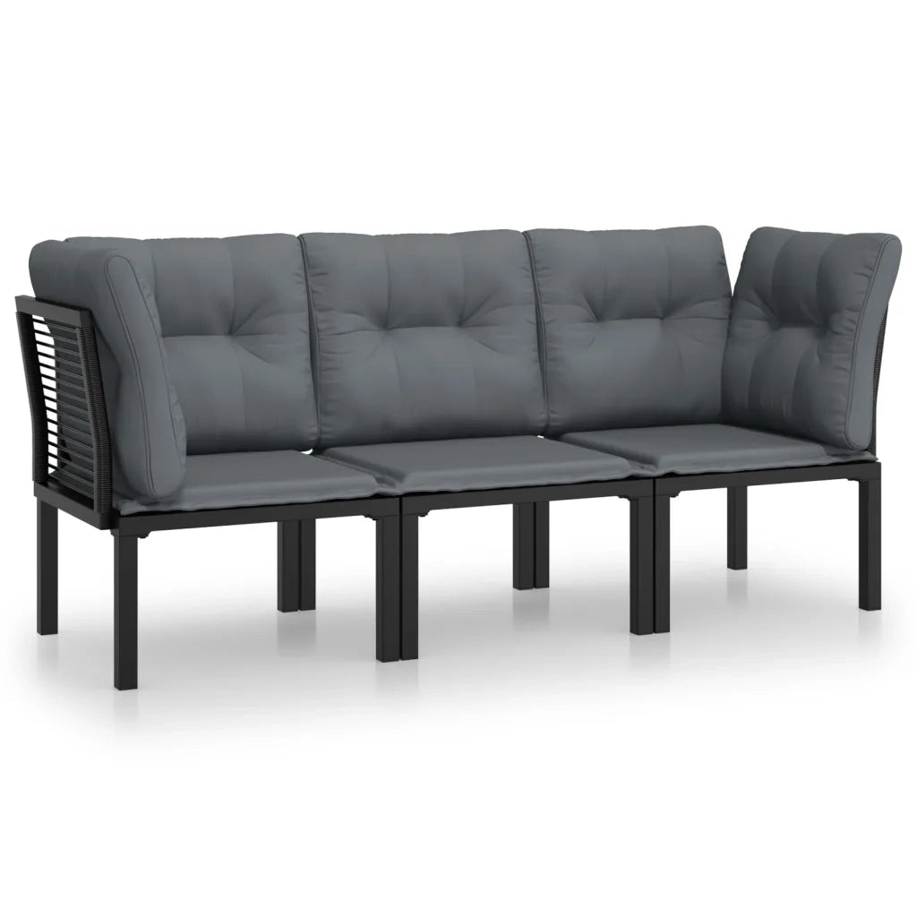Set Salotto da Giardino 3 pz | Set di Mobili da Esterno Nero e Grigio in Polyrattan