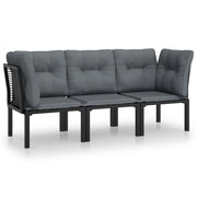 Set Salotto da Giardino 3 pz | Set di Mobili da Esterno Nero e Grigio in Polyrattan