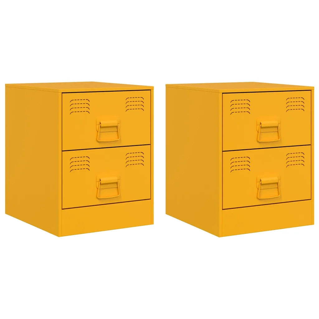 Comodini 2 pz-Set di 2 Tavolino da notte Giallo 34,5x39x44 cm in Acciaio