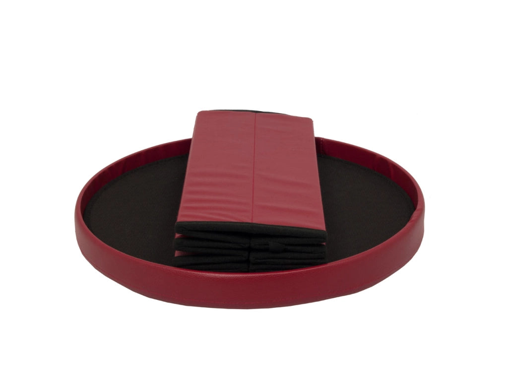 Pouf Salotto Contenitore Ecopelle Rotondo Pieghevole Tinta Unita - Pouf - Bordeaux