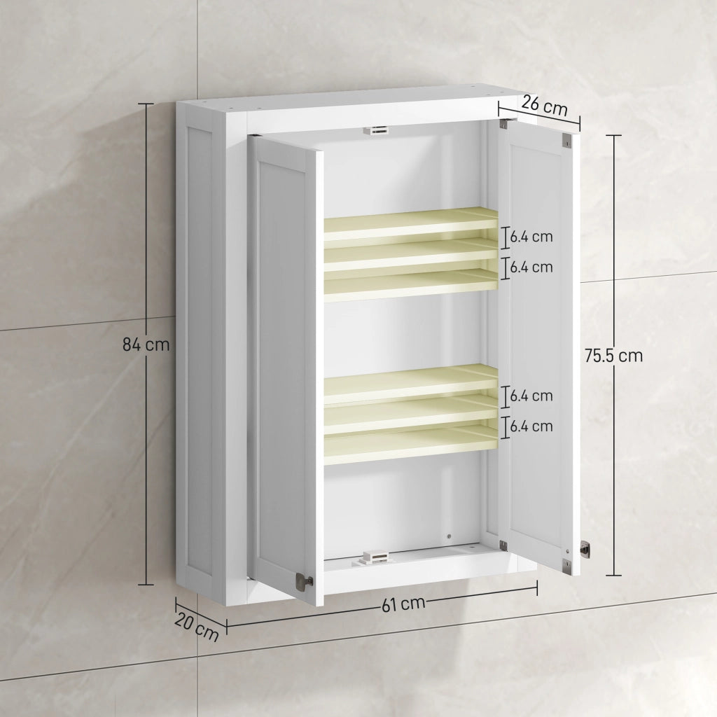 Mobile da Bagno Pensile in Legno con Ripiani Regolabili ¨C Zephmum ¨C 61x20x84 cm, Bianco