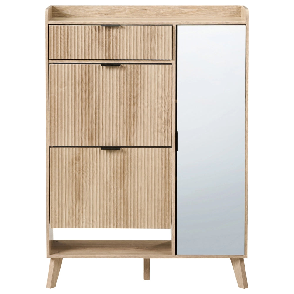 Scarpiera a 2 scomparti con 1 cassetto aggiuntivo in legno MDF melaminico con specchio colore marrone chiaro