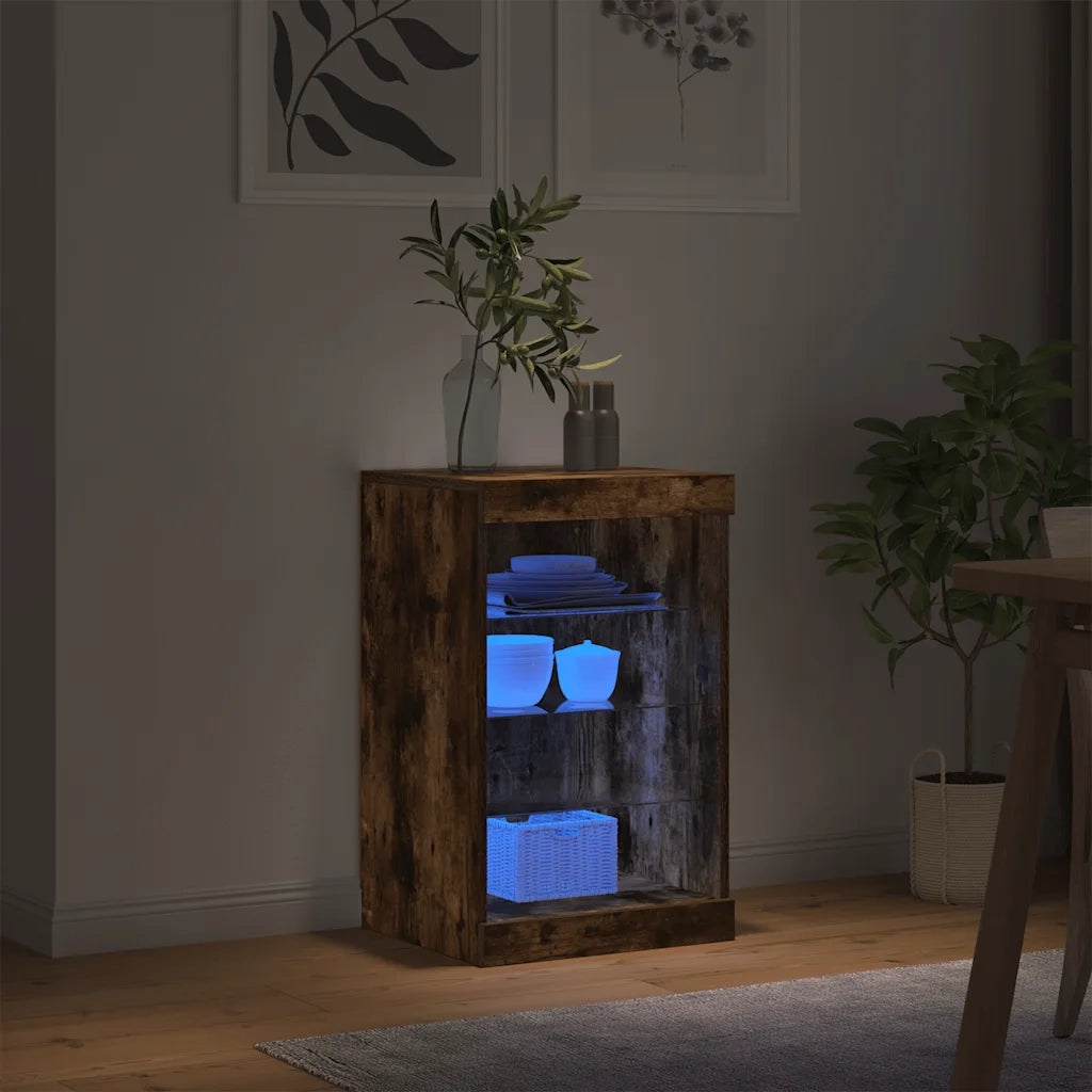 Credenza con Luci LED Rovere Fumo 41x37x67 cm 836725