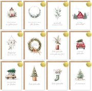 Set di cartoline natalizie 12 pezzi - A6 cartoline di auguri con involucri - Pagine interne bianche - Disegni a mano con aquarello - Inclusi adesivi