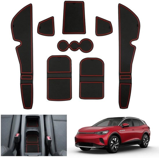 Antislipmatte per VW ID.4 e ID.5 2021-2024 2025, Mattoncini antislip in gomma, Mattoncini per console centrale, Mattoncini Deurnaadmatten,Compatibili con Accessori VW ID.4 (Rossa)