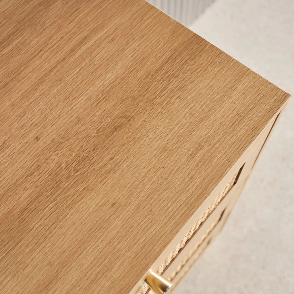Cassettiera decorazione legno e cannage 3 cassetti, marrone naturale