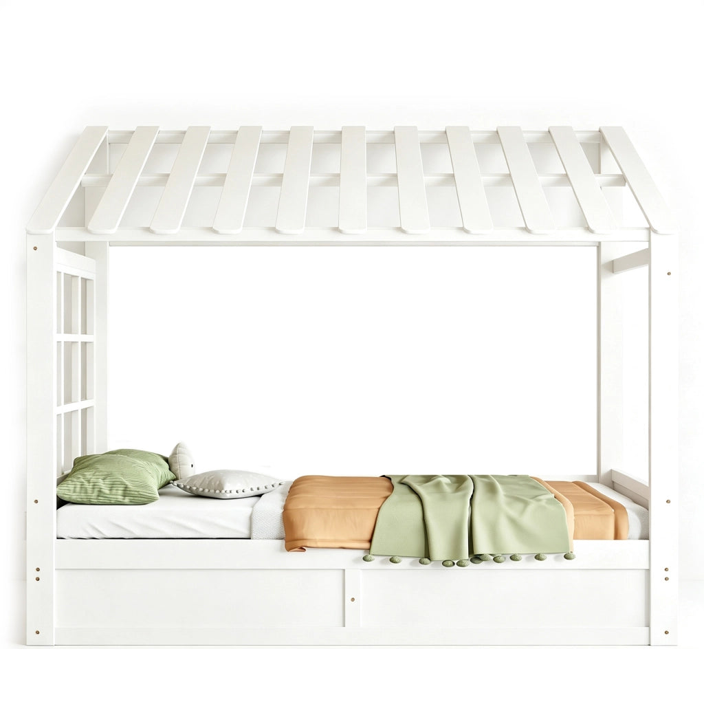 LETTO PER BAMBINI A CASETTA 90x200 cm Bianco in legno con vano contenitore