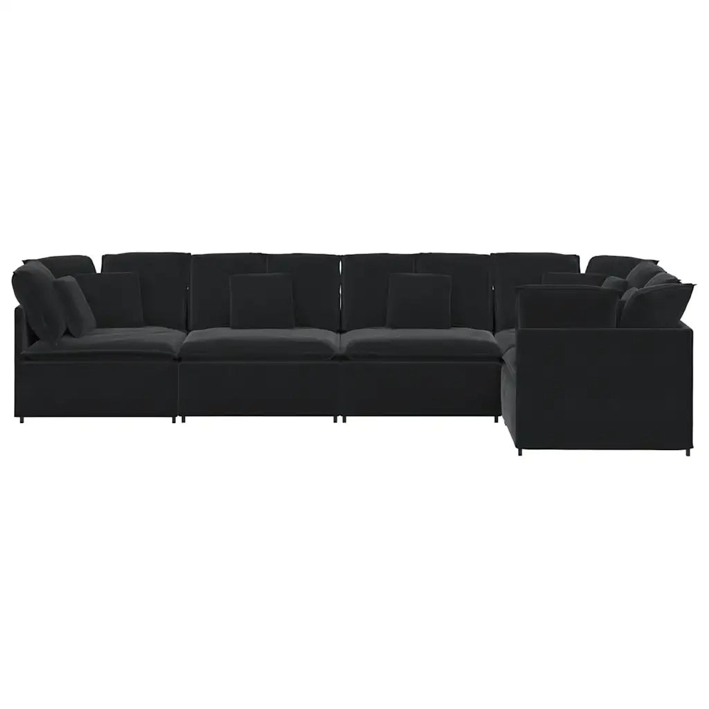 Divano Modulare con Cuscini in Velluto Nero 3321342