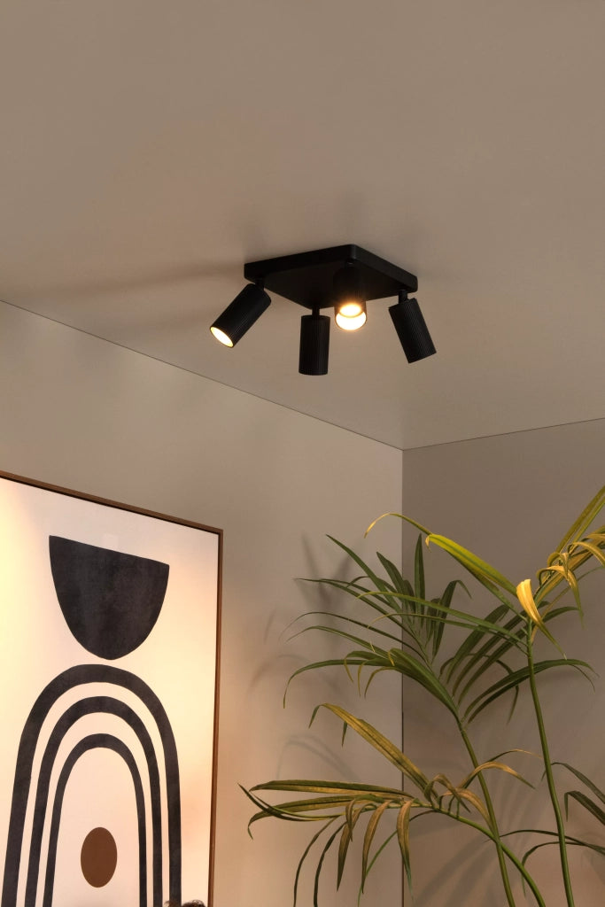 Plafoniera quadrata nera a tubi CLUBS Lucide 4xGU10 40W