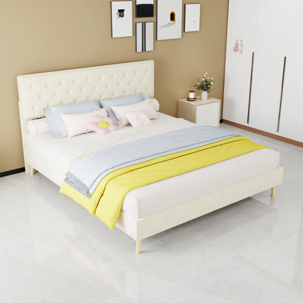 Letto con testiera alta in velluto Dutch 160 x 200 cm beige