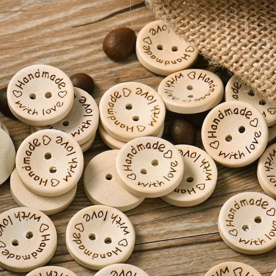 Chiodi in legno 200 pezzi - Manufatti a mano - 2 fori - Chiodi in legno naturali - Per cucire/imbastare - Diametro 15 mm - Accessori per cucire