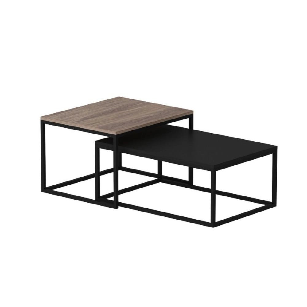 Set tavolini da salotto struttura in metallo Leka colore nero e noce