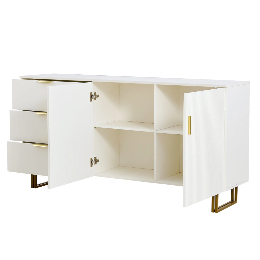 Credenza moderna bianca 160 cm con 2 ante e 3 cassetti