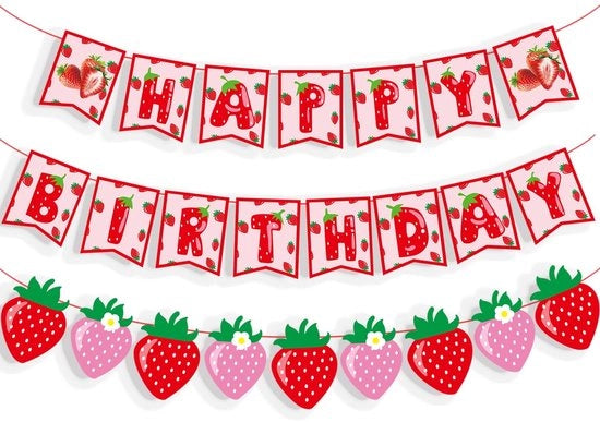 Decorazione per Festa di Compleanno Tema Fragola - Rood/Groen - Decorazione di Festa - Decorazione per Compleanno - Happy Birthday - Decorazione per Festa Fragola