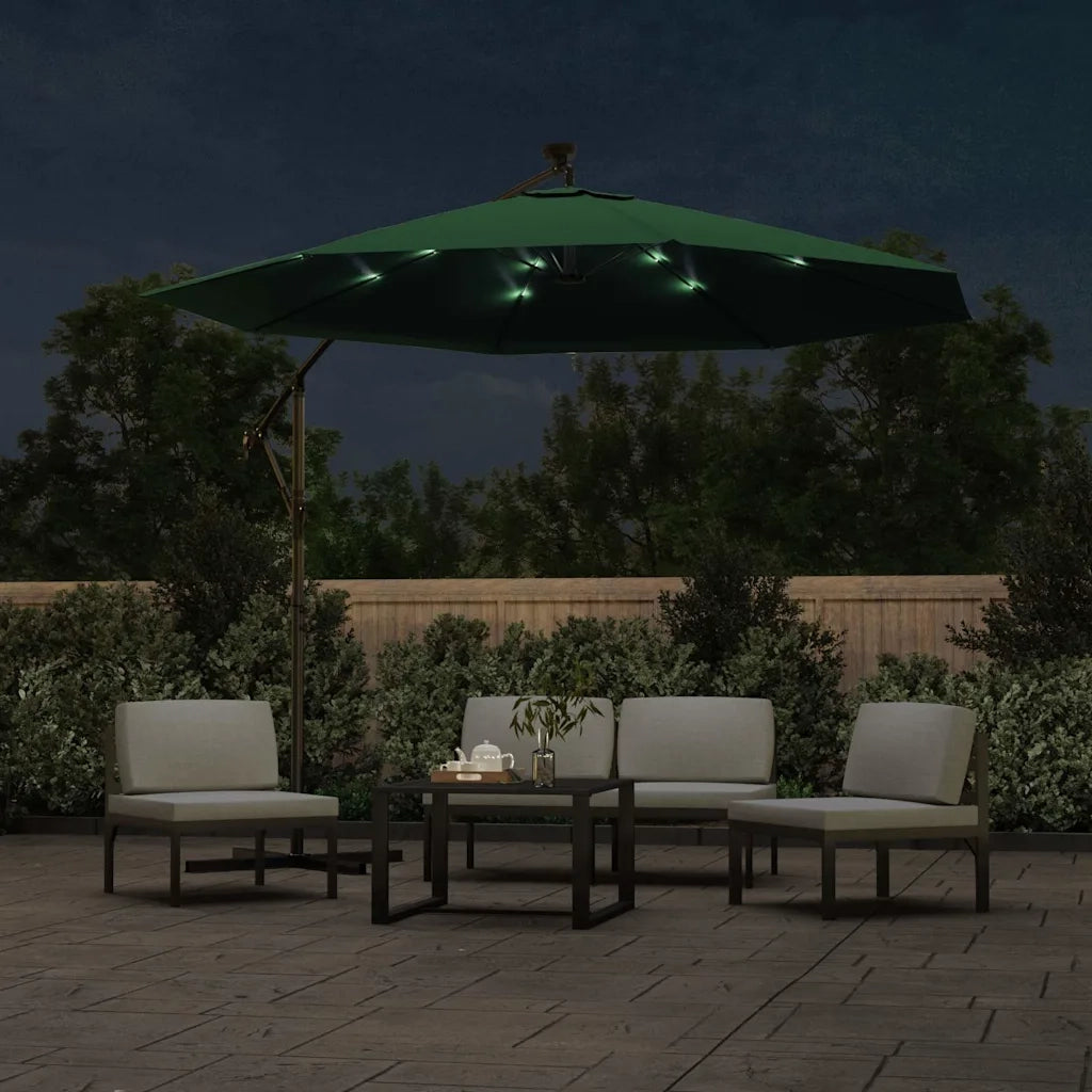 Ombrello | Parasolne Pensile con Luci LED 300 cm Verde Palo in Metallo