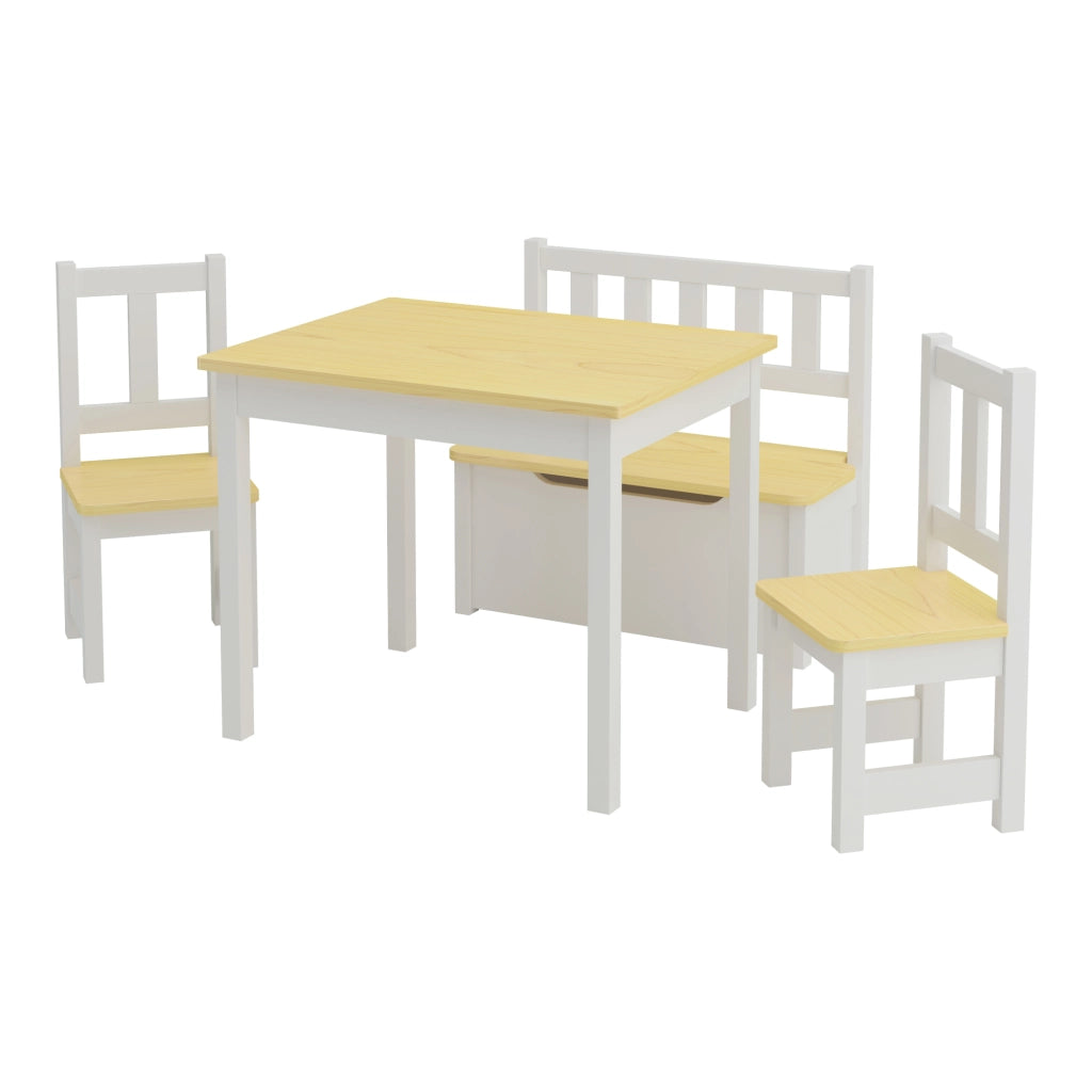 Set 'Lousame' Mobili per Cameretta Composto di 1 Tavolo, 2 Sedie e 1 Cassapanca - Bianco/Naturale [en.casa]