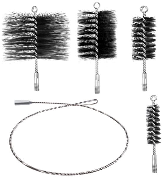 Set di spazzole per camino in acciaio inossidabile - 5 pezzi - Compatibile con set di maniglie per spazzole per camino - Per camino isolato/camino - Qualità professionale - Spazzola per camino