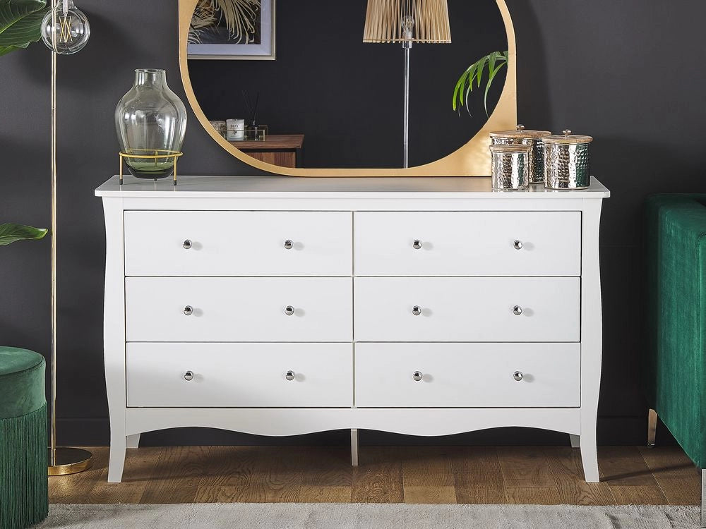 Cassettiera credenza bianca con 6 cassetti 75 x 130 cm soggiorno camera da letto ingresso armadio moderno stile francese