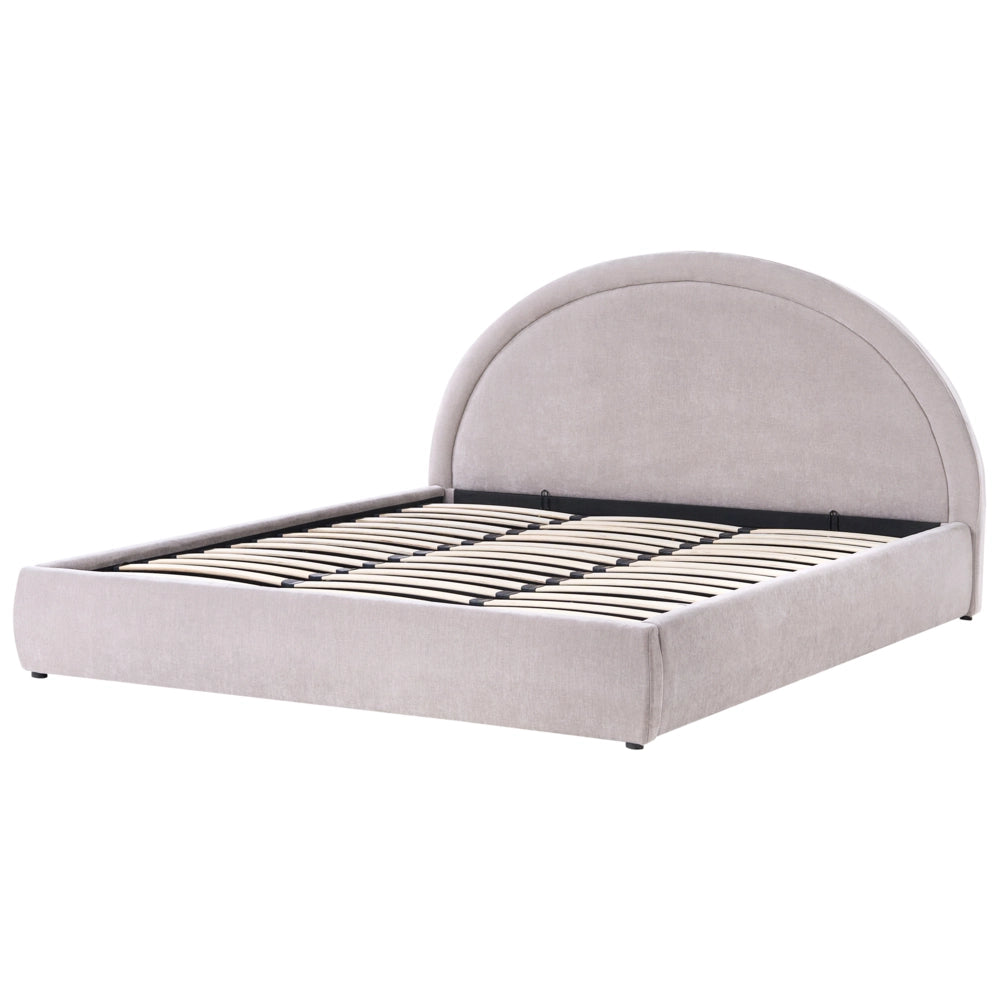 Letto imbottito in tessuto di ciniglia di ciniglia tortora 180 x 200 cm contenitore rialzabile con testiera e rete a doghe