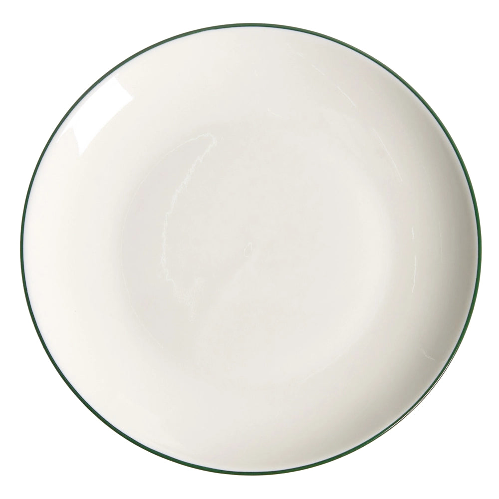 Set di 24 pezzi di stoviglie con bordi decorativi bianco sporco e verde, in porcellana con finitura smaltata trasparente, per cucina e sala da pranzo