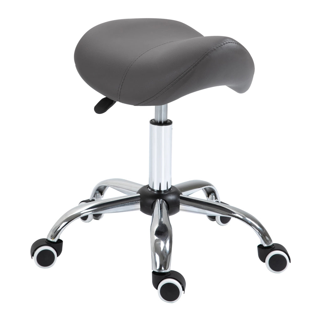 EasyComfort Sgabello da Lavoro a Sella con Ruote e Altezza Regolabile per Negozi Parrucchiere e Tattoo, 52x53x49-61cm Grigio