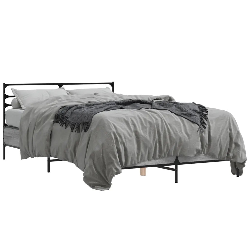 Letto matrimoniale | Letto per adulti | Giroletto Grigio Sonoma 135x190 cm in Legno Multistrato Metallo