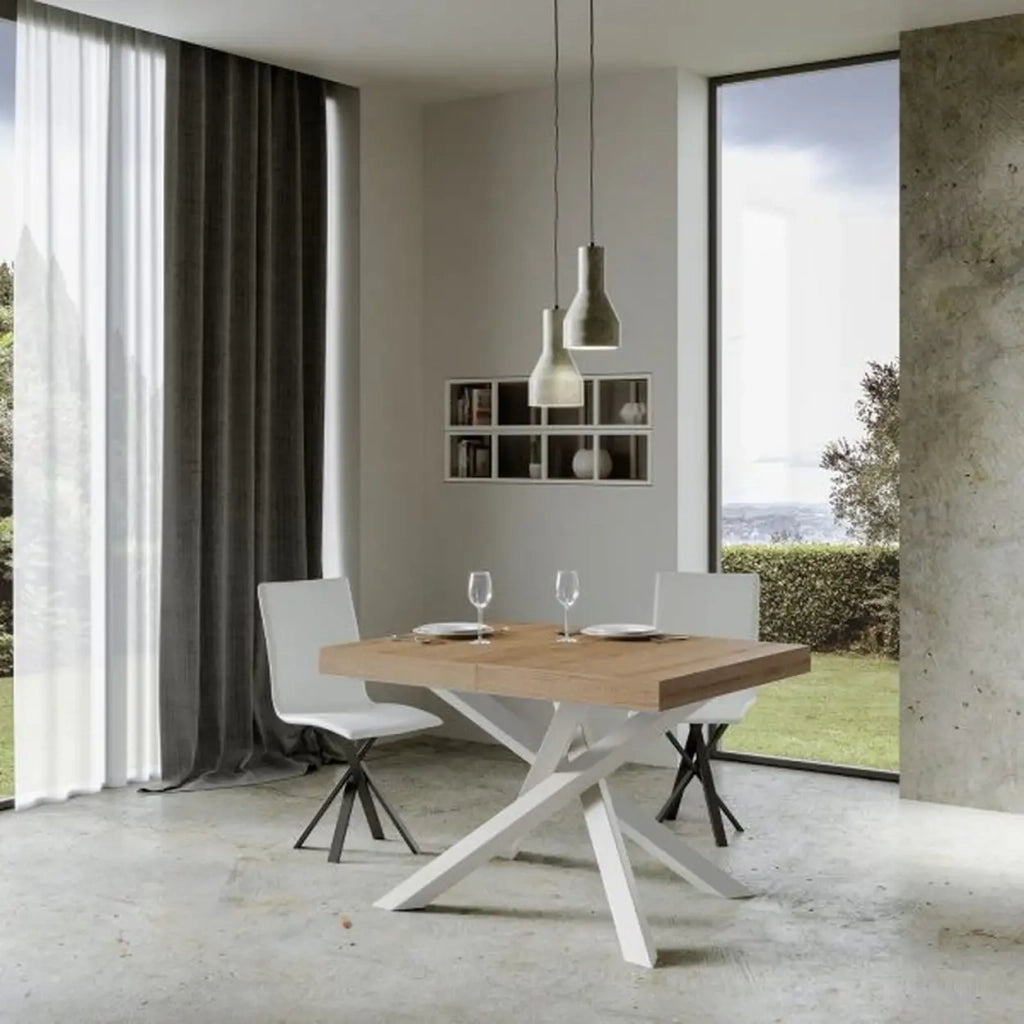 Tavolo allungabile 120/380x90 cm Volantis Premium colore quercia natura gambe bianche