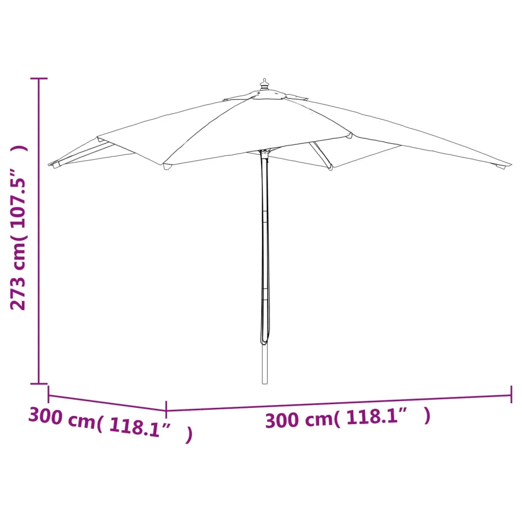 Ombrellone da Giardino con Palo in Legno Tortora 300x300x273 cm 363194