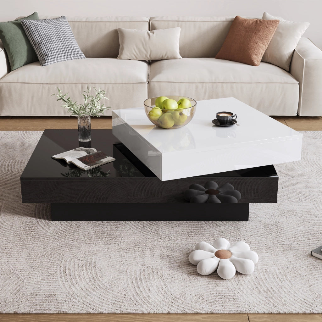 TAVOLINO DA CAFFÈ Girevole 103x60x35.5 cm Bianco Nero in Truciolare