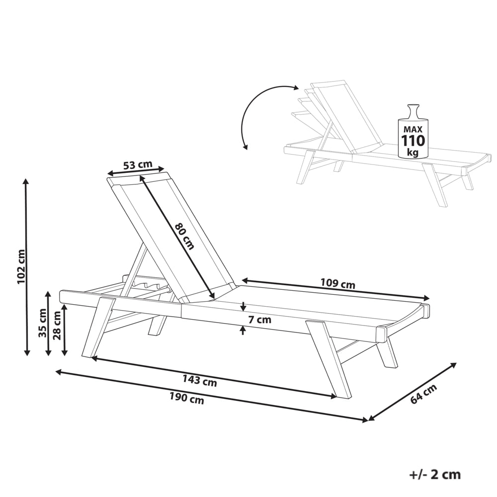 Lettino da giardino per piscina sdraio reclinabile in legno d'acacia corda beige esterno elegante