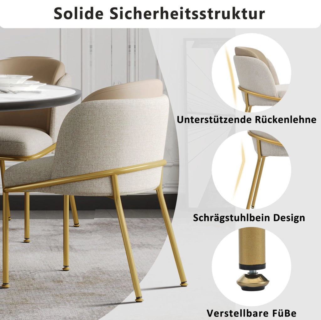 Sedia da pranzo beige e kaki con piedi regolabili