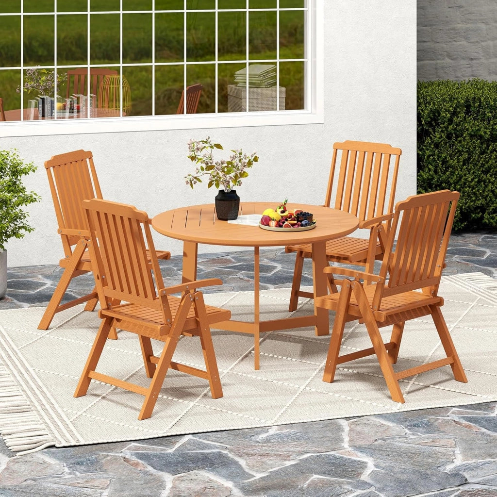 Sedia Esterno Pieghevole, Sedia Ergonomica in HDPE con Braccioli, Schienale Curvo e Seduta a Doghe, Poltrona Pranzo per Giardino Balcone Patio, Portata 150 kg (Marrone)