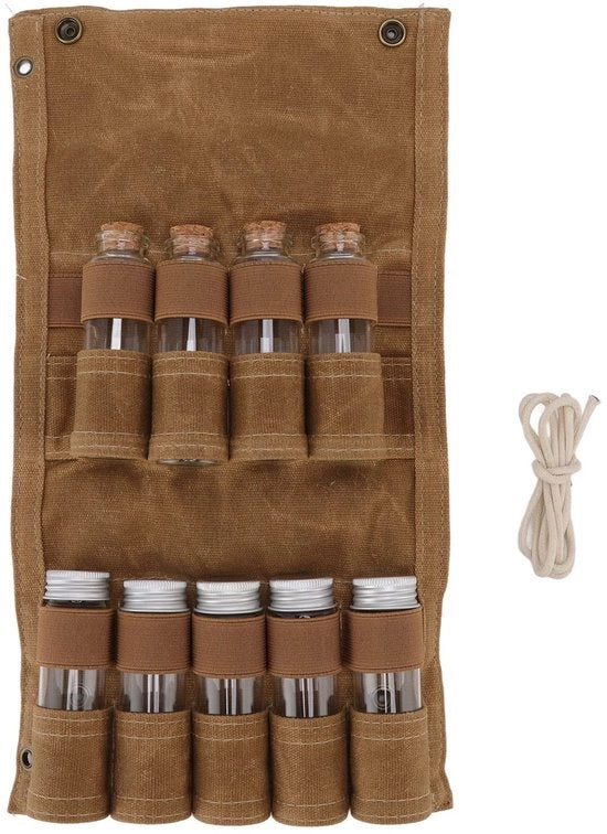 Borsa da Erba Portatile con 9 Flaconi in Vetro - Dimensioni 19,5x36 cm - Organizzazione - Leggero - Resistente ai Colpi