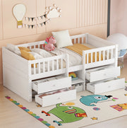Letto semialto 90x200 cm bianco con 4 cassetti, scala e sponde di sicurezza