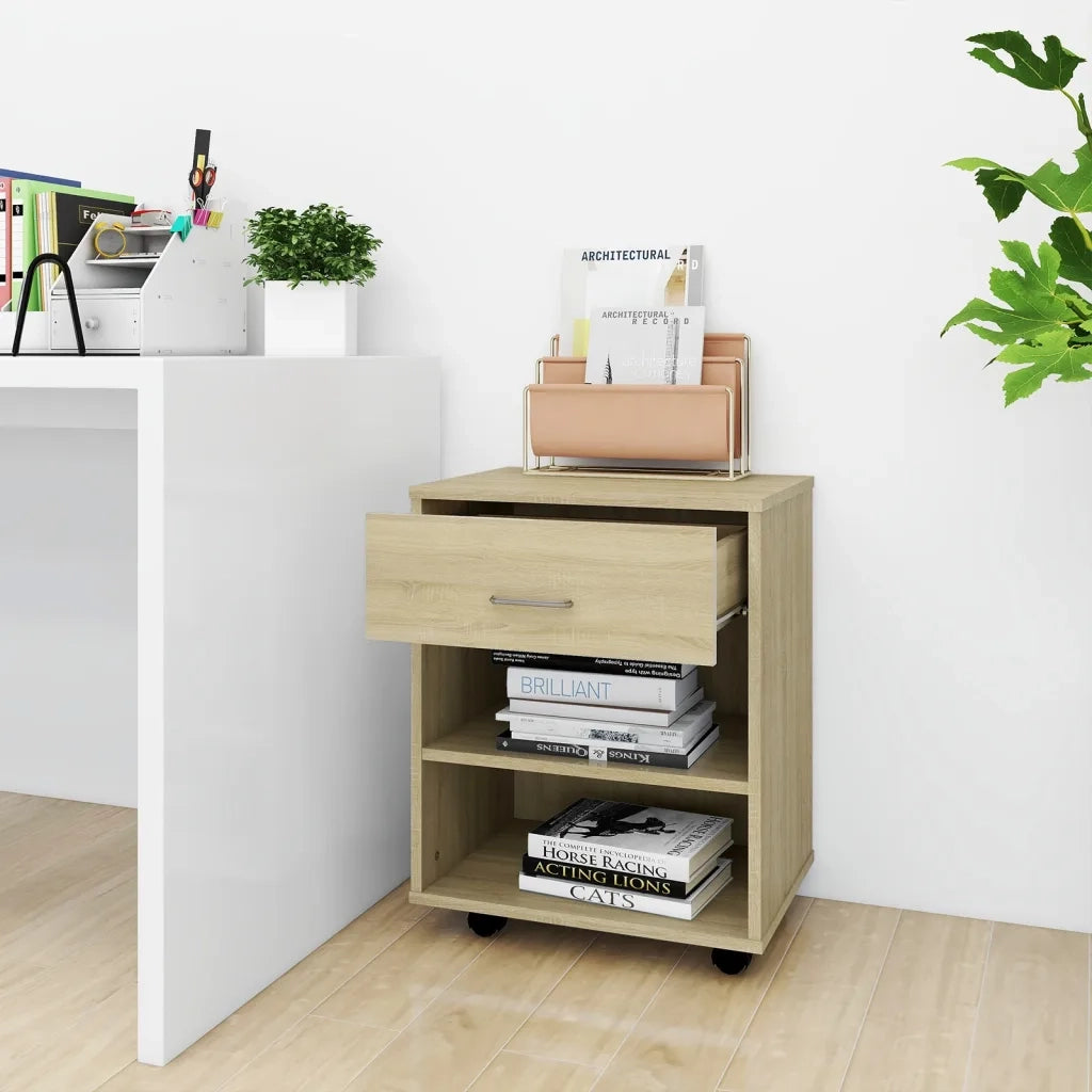 Mobiletto con Ruote Rovere Sonoma 46x36x59 cm Legno Multistrato