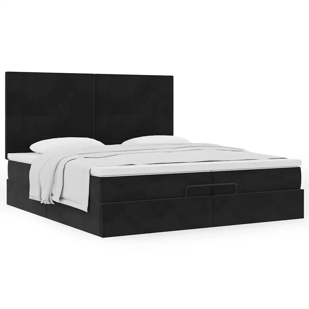 Struttura Letto Pouf con Materassi Nero 200x200 cm Velluto 3313423