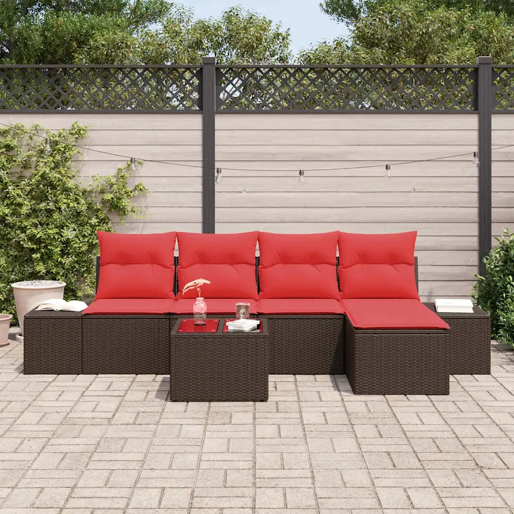 Set Divano da Giardino con cuscino 6 pcs Marrone polyrattan