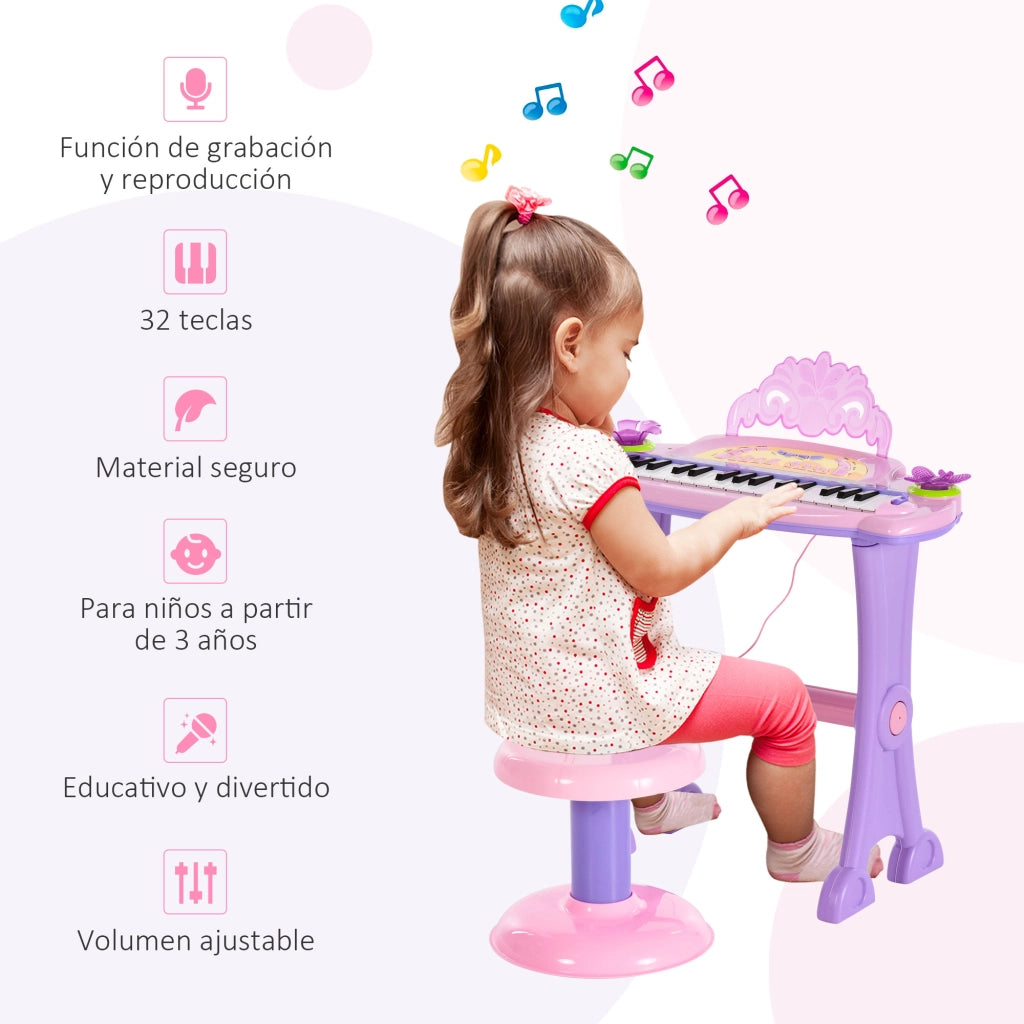 Piano Giocattolo per Bambini con Microfono e Sgabello ¨C Zephmum ¨C Rosa