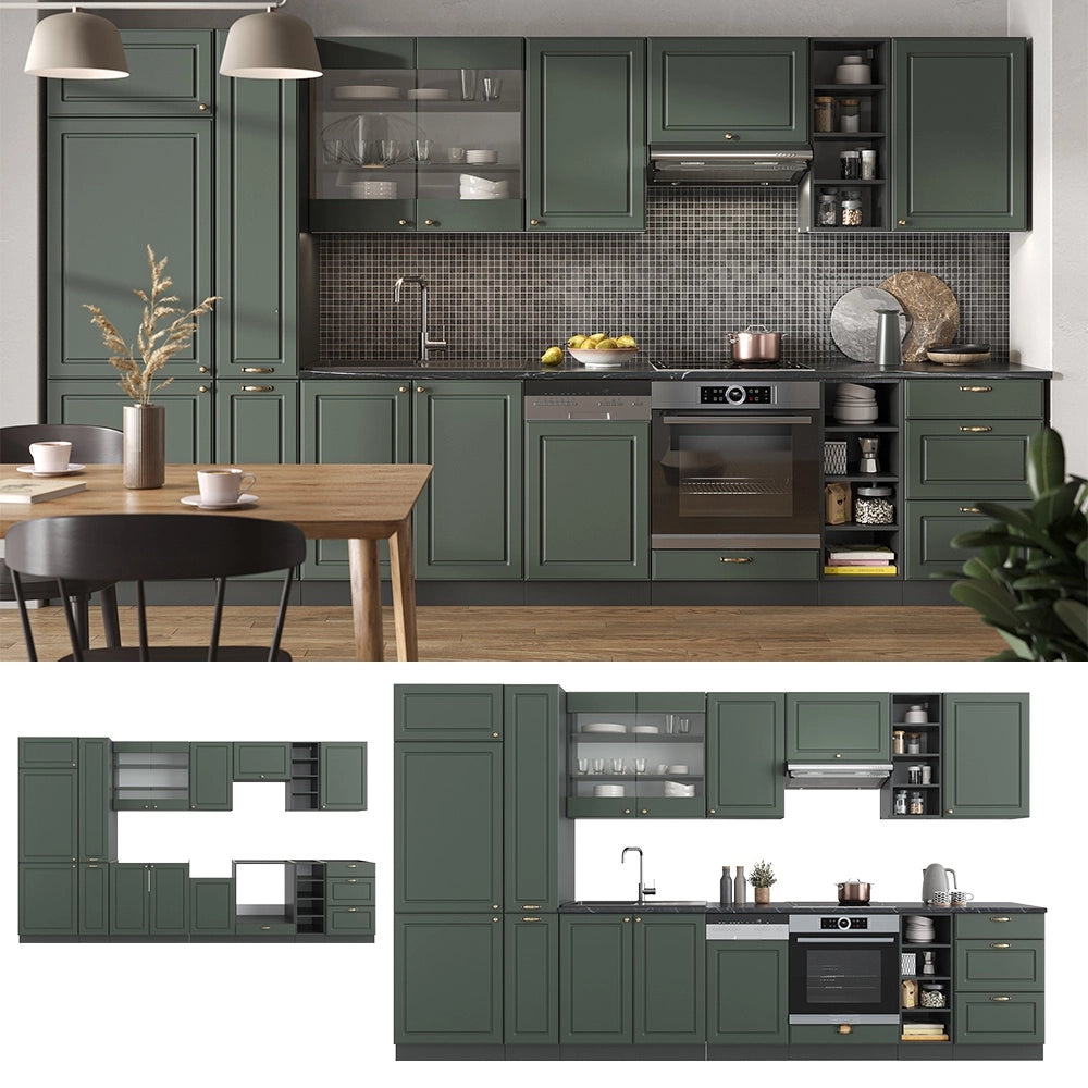 Cucina componibile Fame-Line Verde-oro rustico/Antracite 355 cm, PL Rovere Vicco