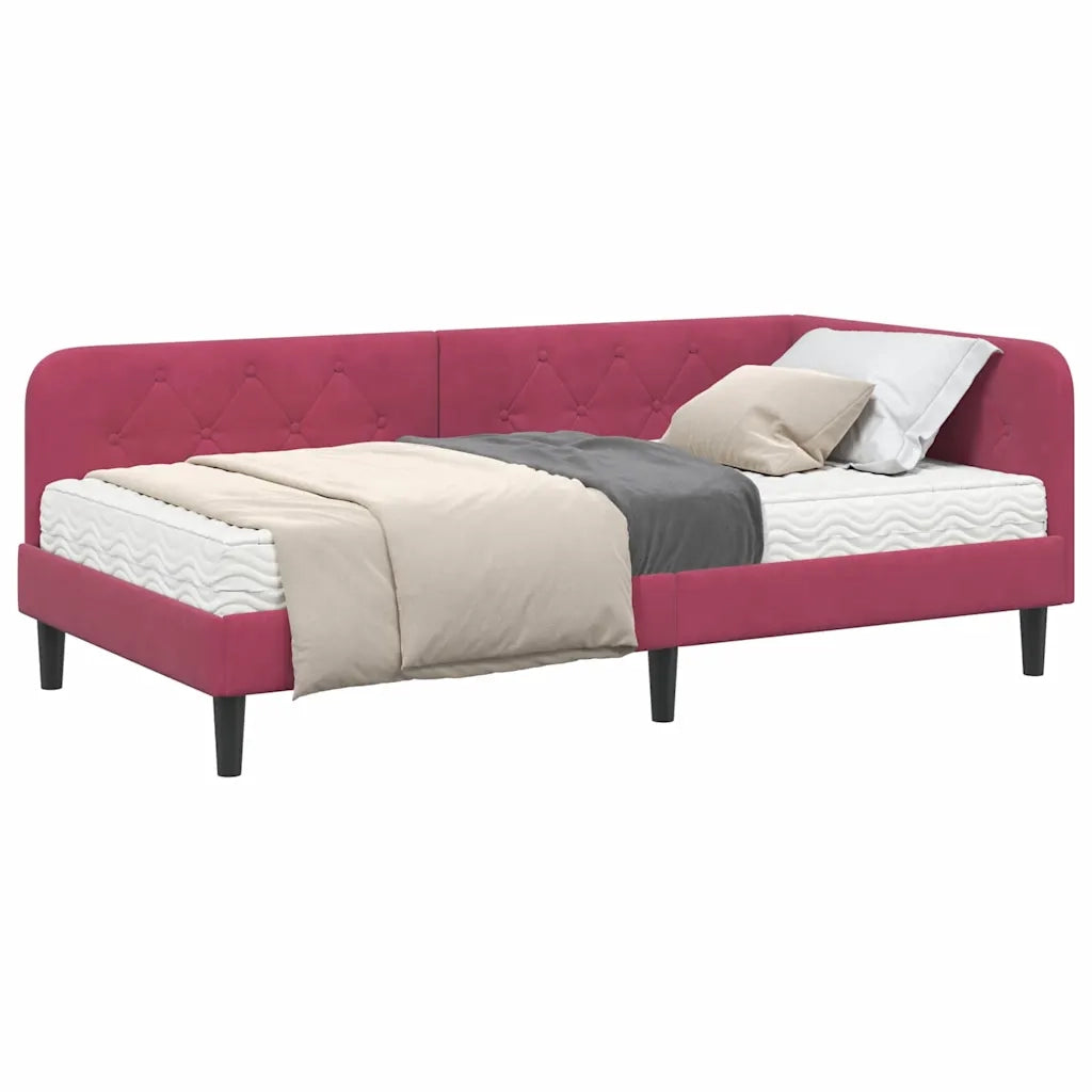 Cornice del letto ad angolo Rosso Vino 90 x 200 cm Velluto 3394158