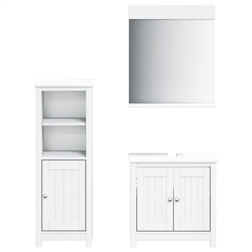 Set Mobili da Bagno 3 pz BERG Bianco in Legno Massello di Pino