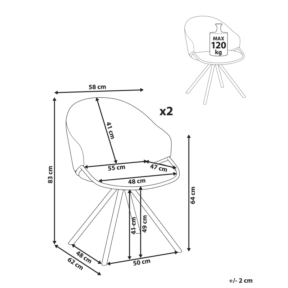 Set di 2 sedie da pranzo in stile scandinavo con rivestimento in tessuto idrorepellente per soggiorno e sala da pranzo tortora gambe nere