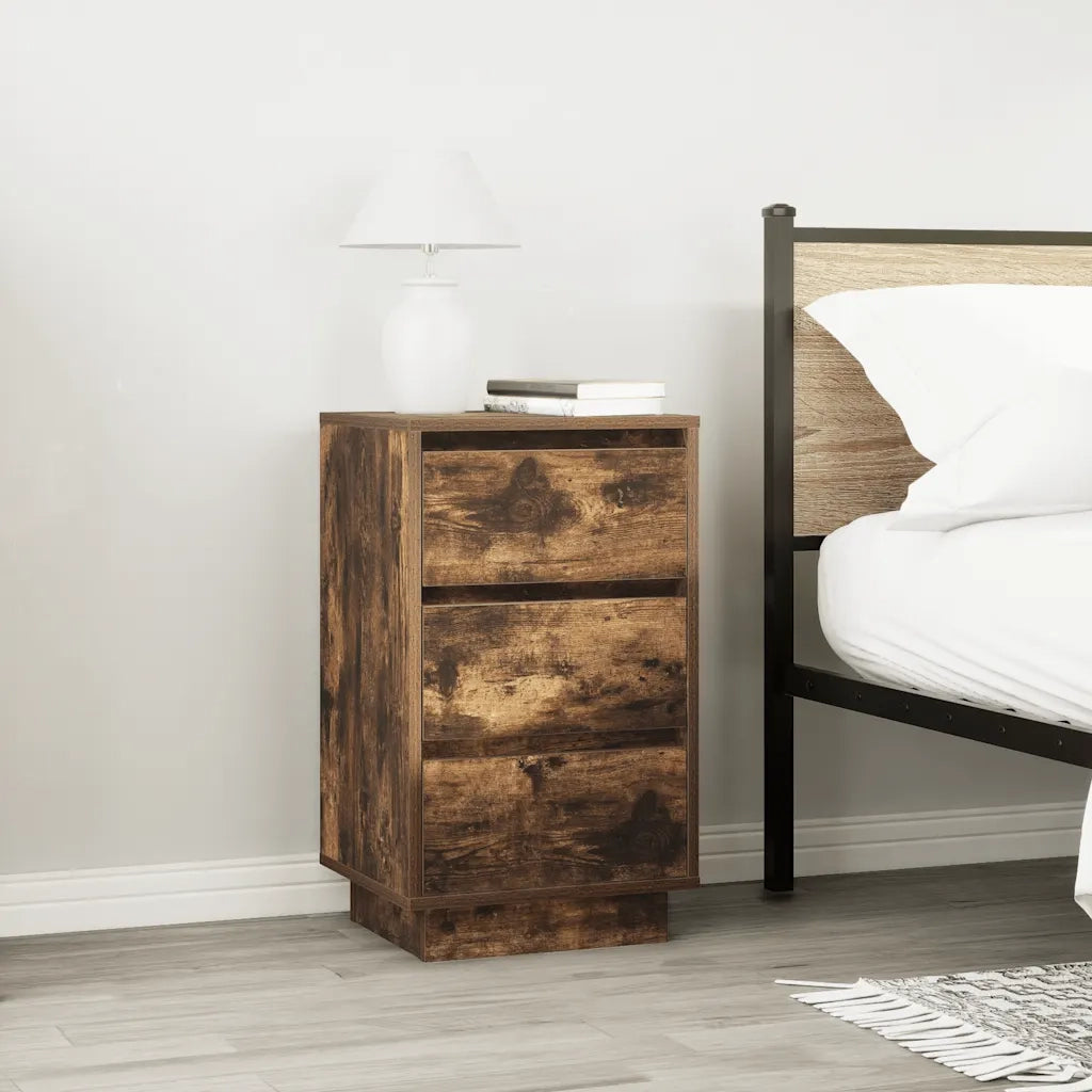 Comodino con Luci LED Rovere Fumo 38x34x65 cm 861305