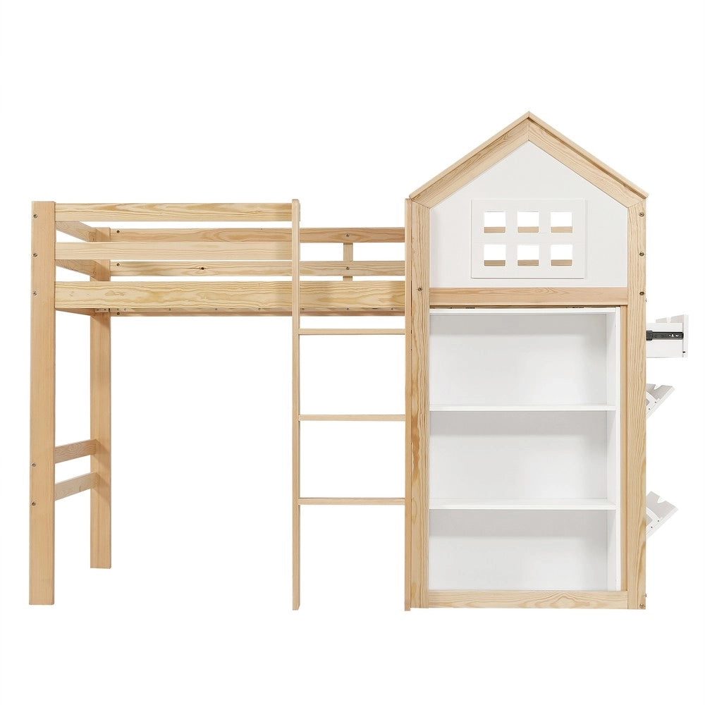 Letto a Soppalco per Bambini con Cassetti e Scala ¨C Xylo ¨C Bianco/Naturale, Pino/MDF/Multistrato, 90x200