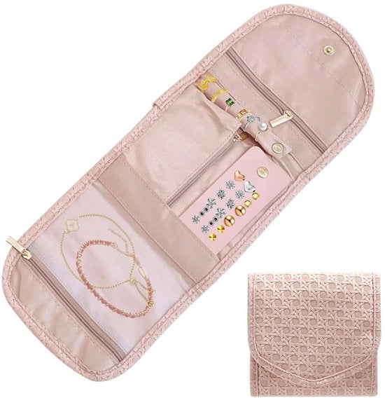 Organizzatore di Gioielli pieghevole - Etui per Gioielli - Contenitore per Viaggio - Organizzatore di Orecchini/Colli/Anelli - Pelle PU/Satin - Compatta ed Elegante - Etui per Gioielli