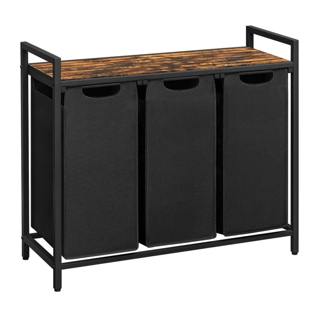 Cesto portabiancheria con 3 scomparti e 1 ripiano rimovibile per sacchetti capacità 38 litri per sacchetto per bagno o lavanderia marrone 12_0006756