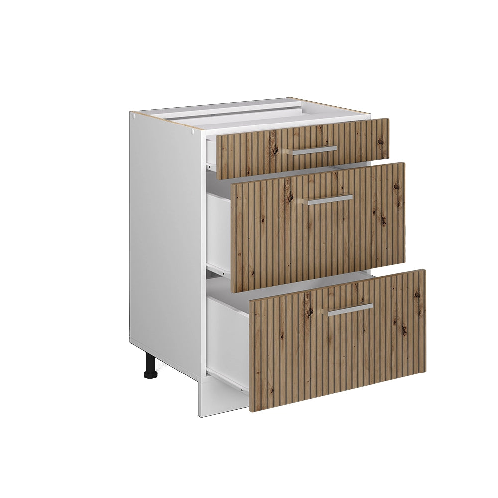 Vicco Mobiletto base per cucina Rovere artigianale 60 cm con cassetti, PL Rovere