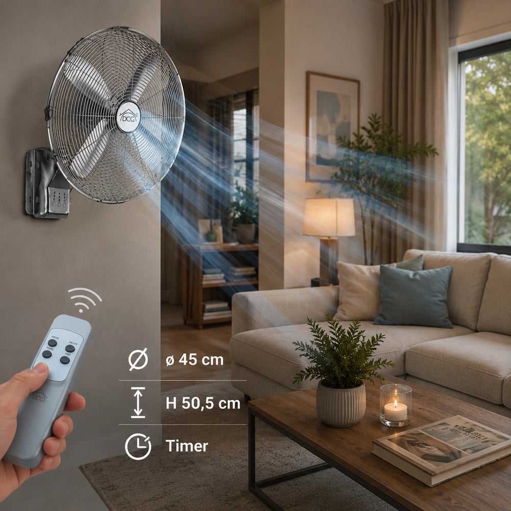 Ventilatore da Parete in Acciaio con 4 Pale e Telecomando 60W con Oscillazione