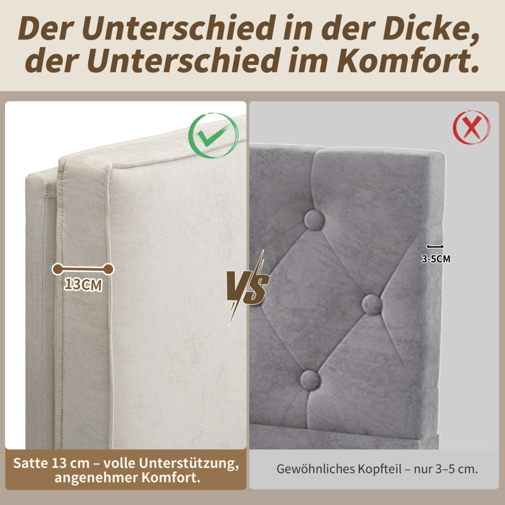 Letto contenitore matrimoniale 160 × 200 cm con testiera imbottita, contenitore idraulico, senza materasso, beige