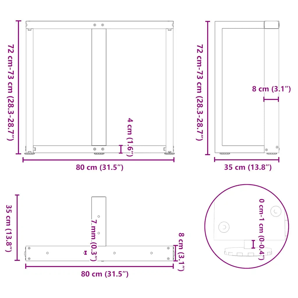 Gambe per tavolo da pranzo a forma di T 2 pz nere 80x35x(72-73) cm in acciaio 4013063